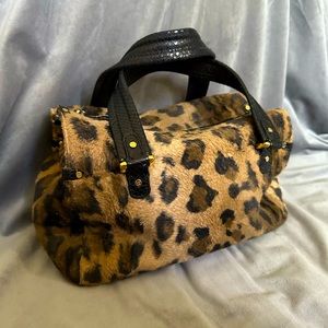 Kate Spade Leopard Print Purse • Black Brown Gold • Snake Handles • Tote Handbag